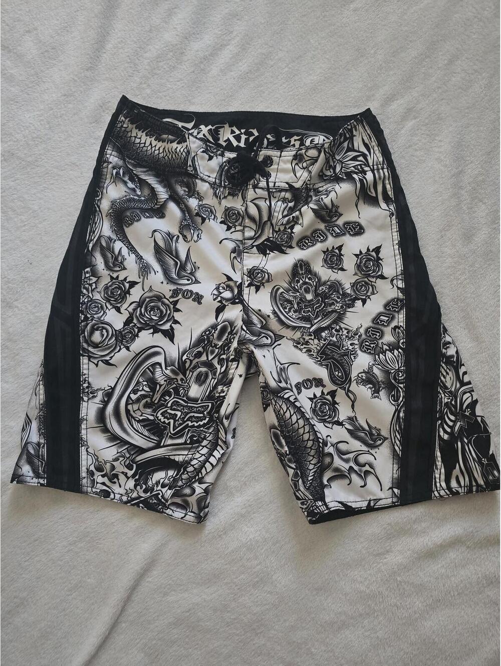 Fox Riders Co Black and White Printed Biker Shorts